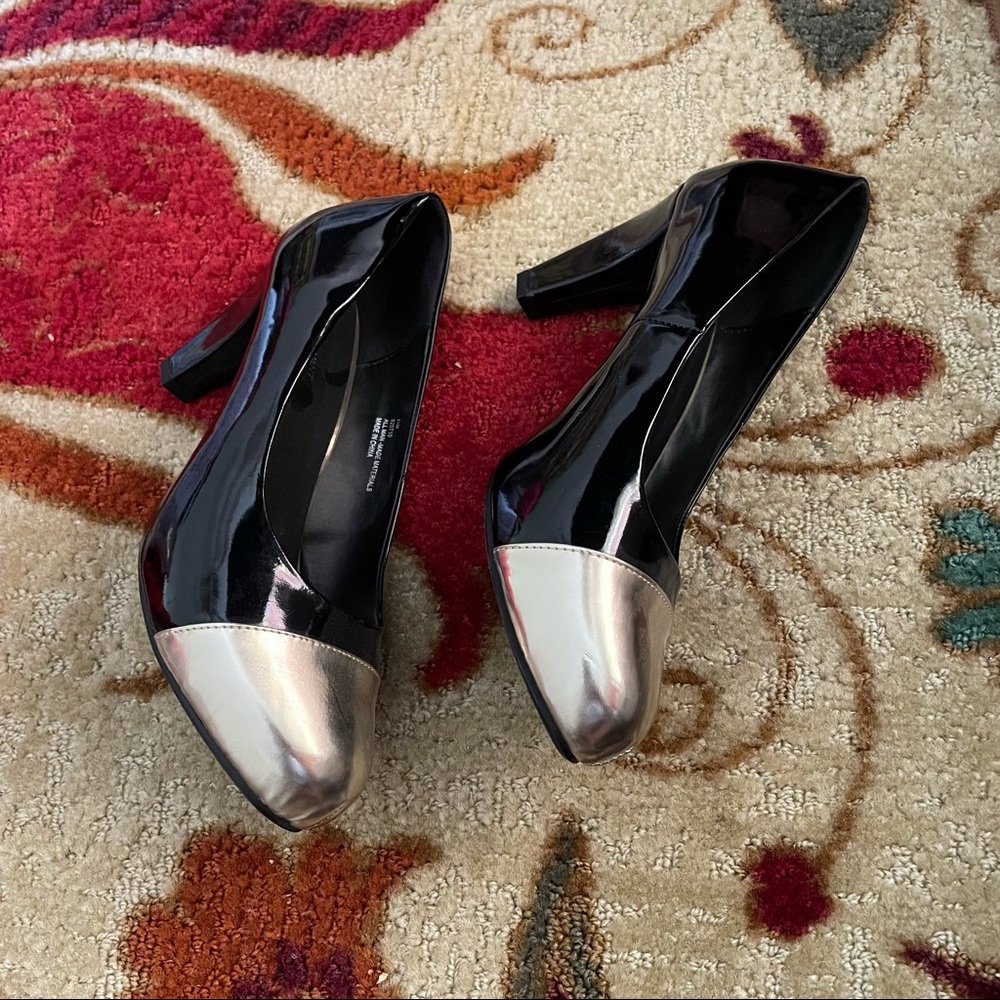 Lane Bryant black patent with gold toe, size 11, very little worn